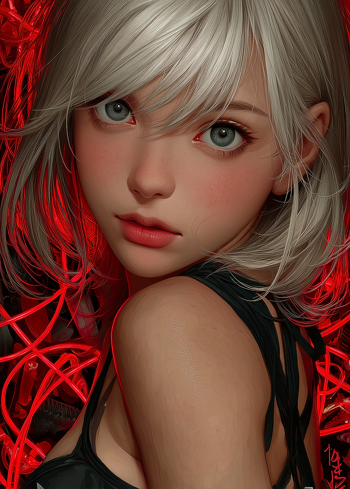 Anime Girl with Red Neon Background