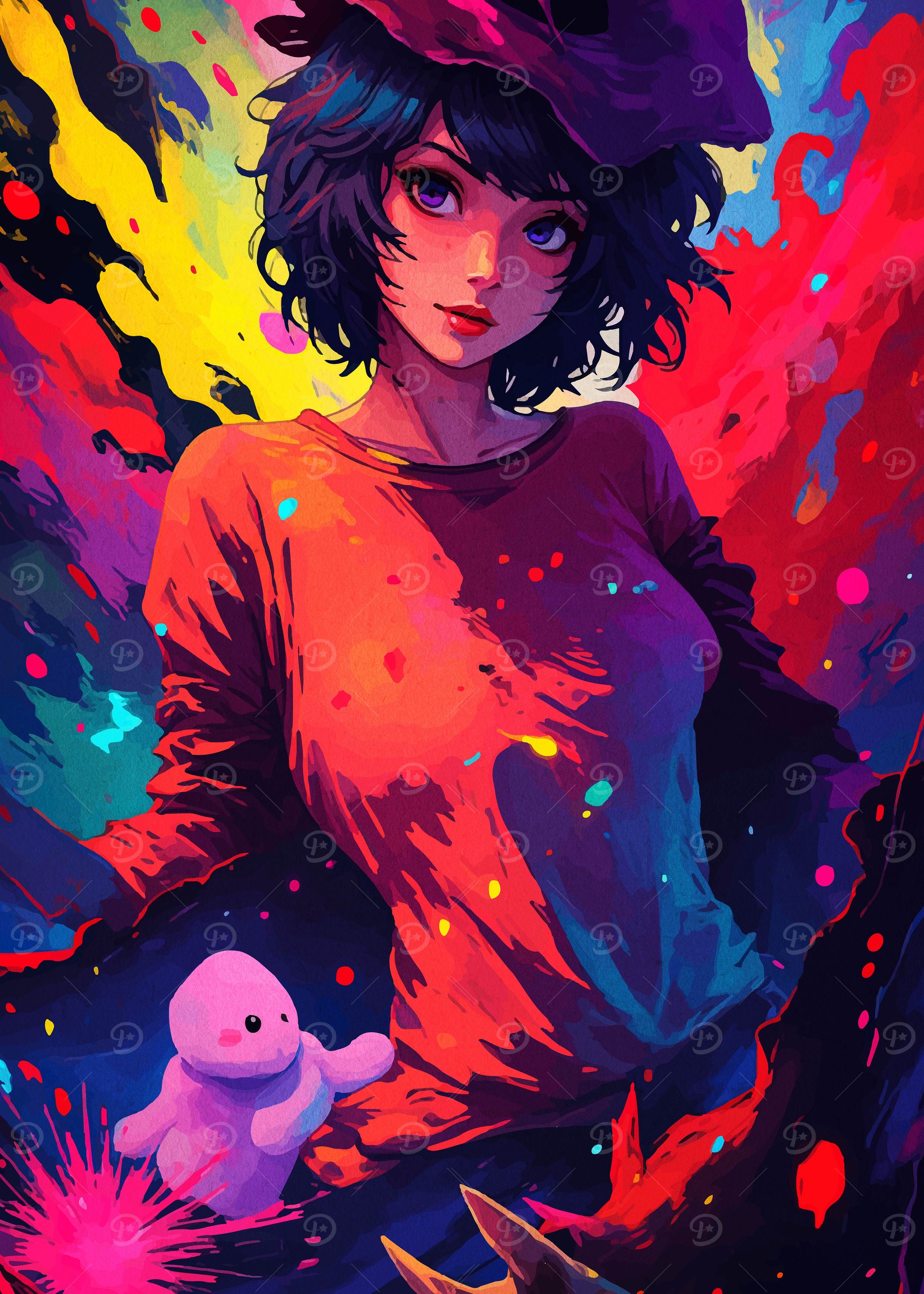 Anime Girl with Colorful Background
