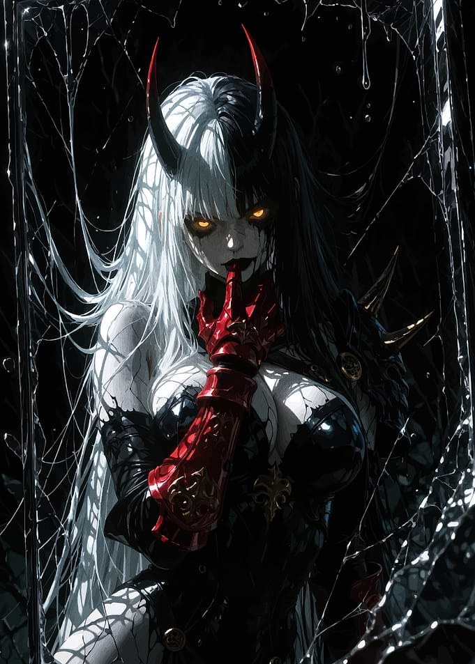 Horned Woman in Black and White