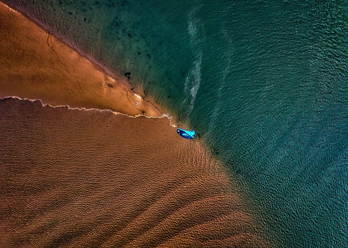 Aerial view of beach and ocean