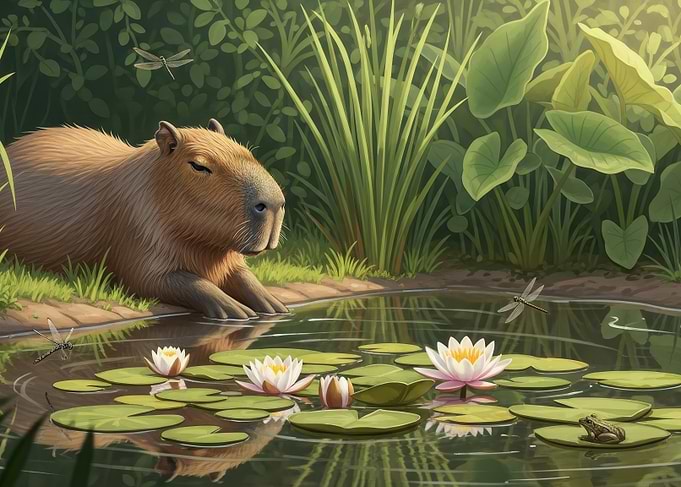 Capybara in a serene pond
