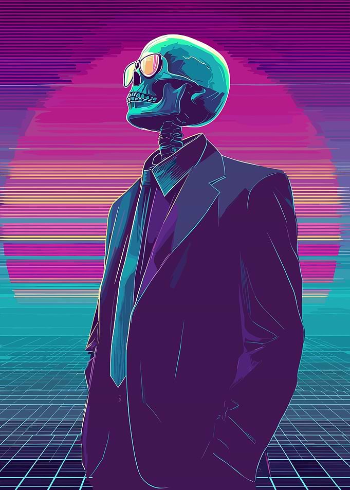 Skeleton in Suit - Synthwave Style