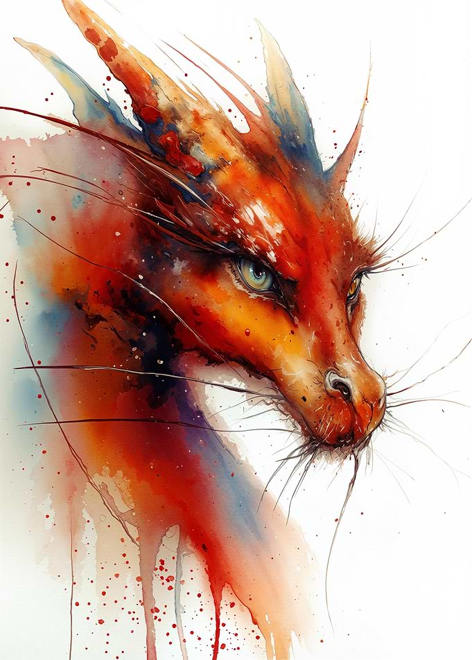 Watercolor Dragon Head Portrait