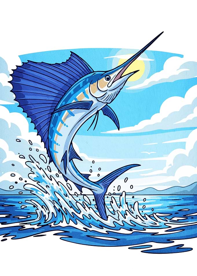 Blue Marlin Leaping from Ocean