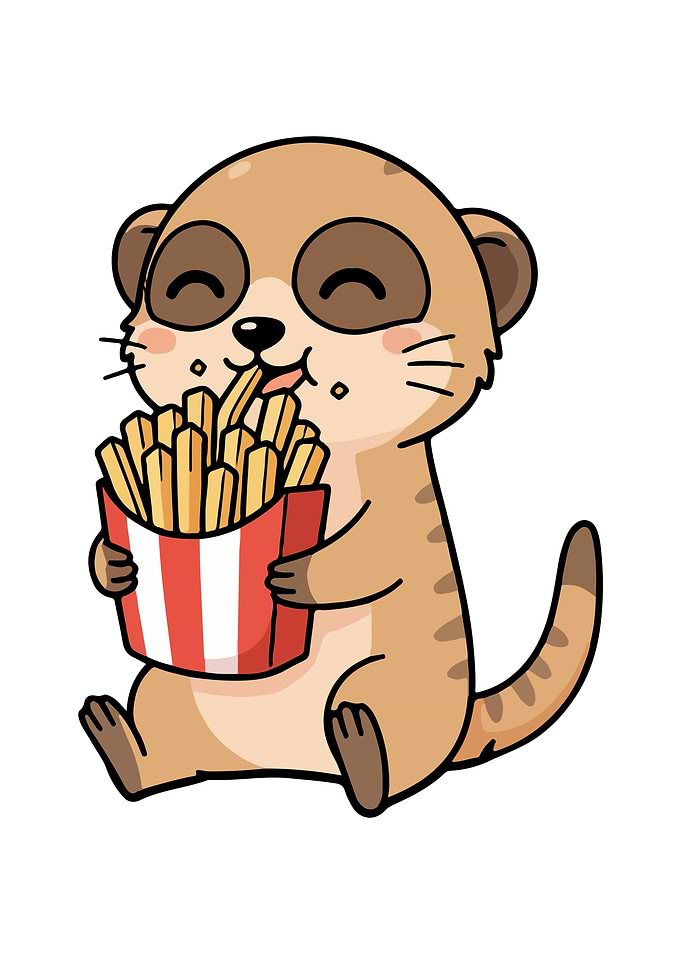 Cartoon Meerkat Eating French Fries