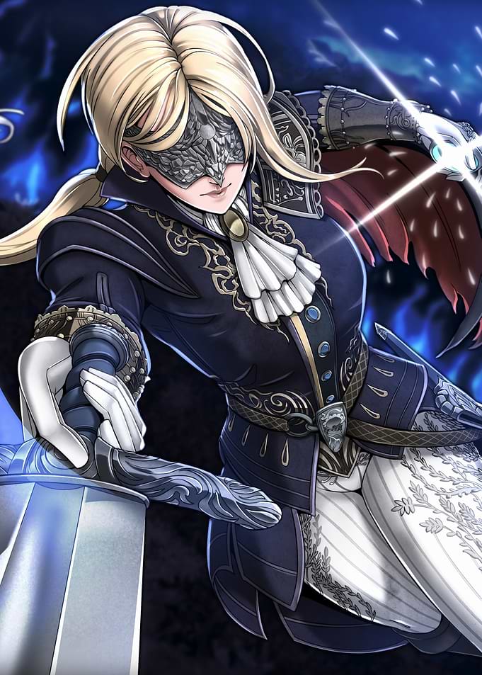 Blonde Warrior with Sword and Mask