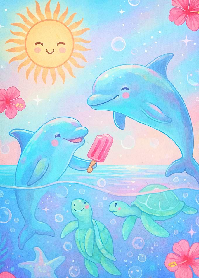 Cute Dolphins Turtles Cream