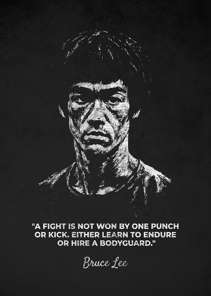 Bruce Lee Portrait with Fight Quotes Art