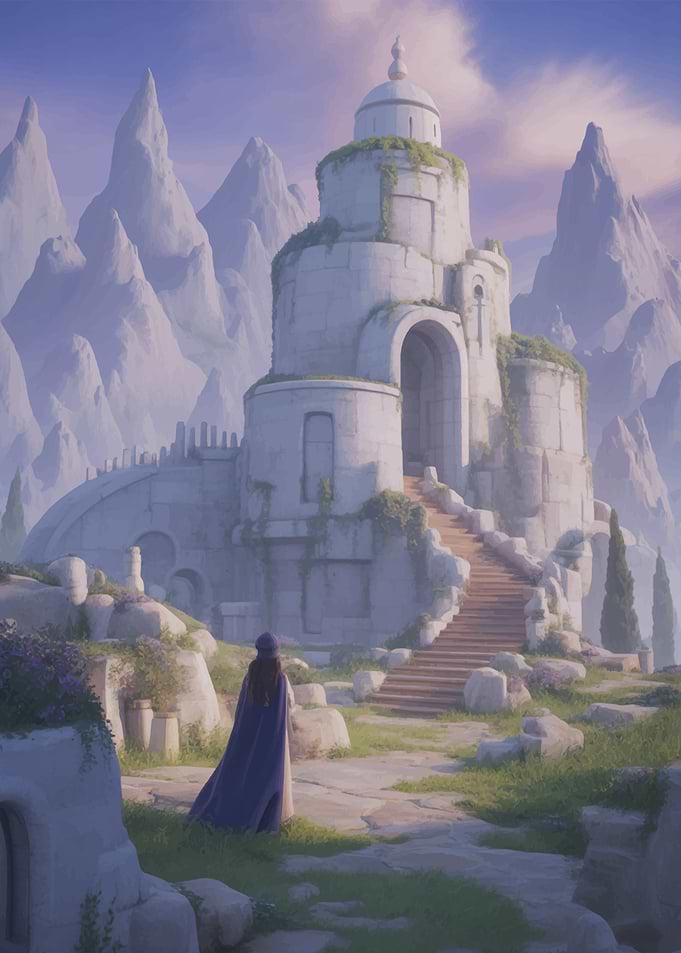 Ancient Temple with Figure in Landscape