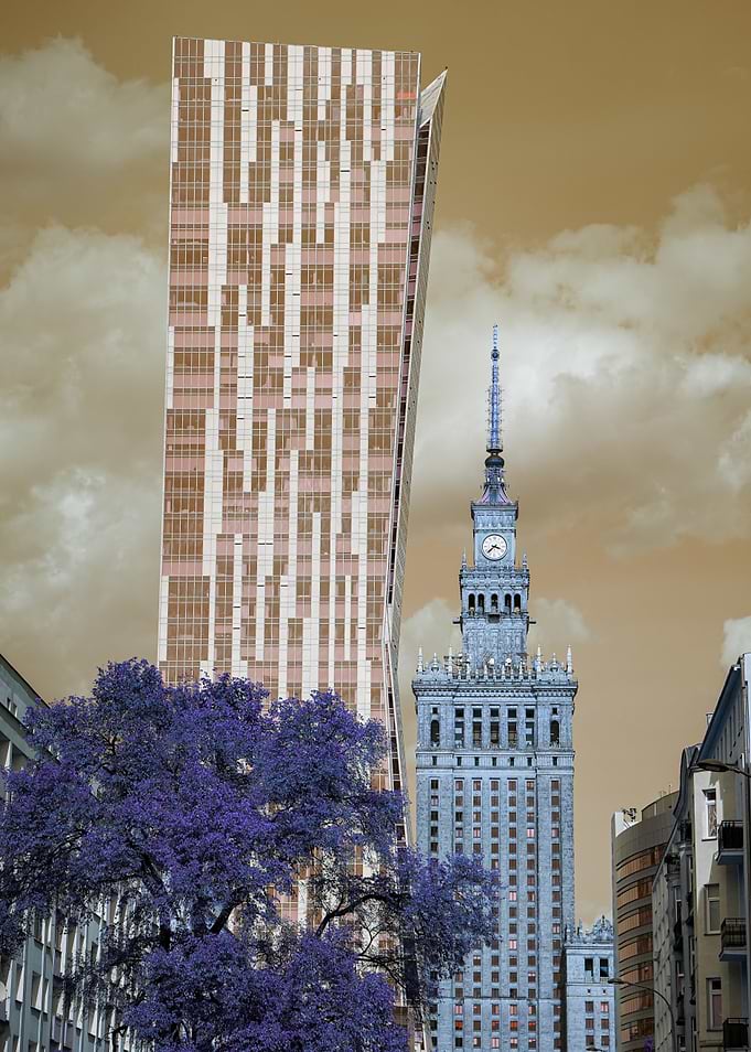 Warsaw cityscape with modern and classic architecture