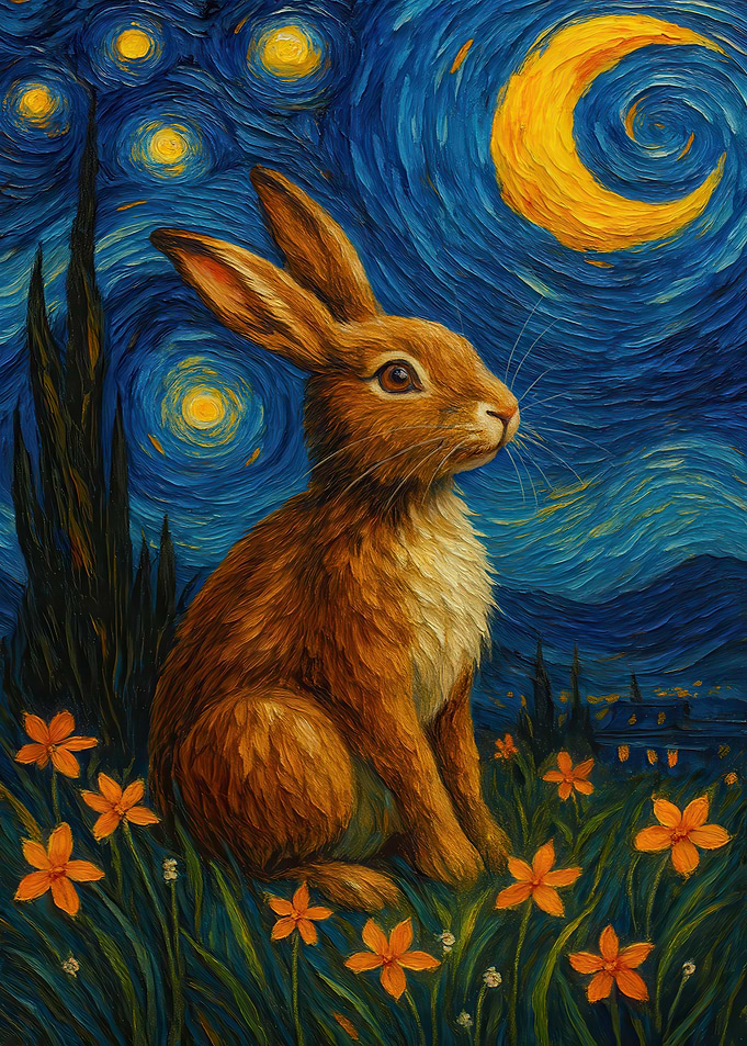 Rabbit in Starry Night Style