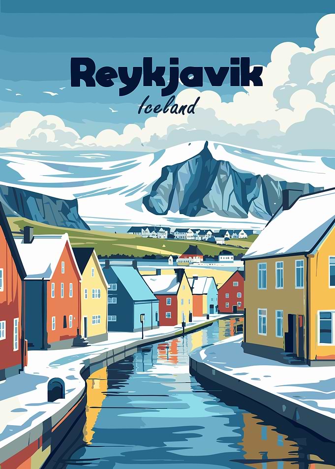Reykjavik Iceland Winter Landscape Illustration