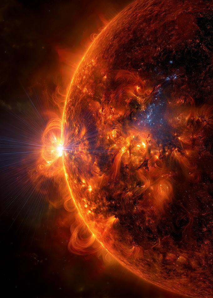 Fiery Sun with Solar Flare