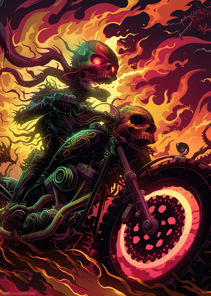 Skull Rider on Flaming Motorcycle