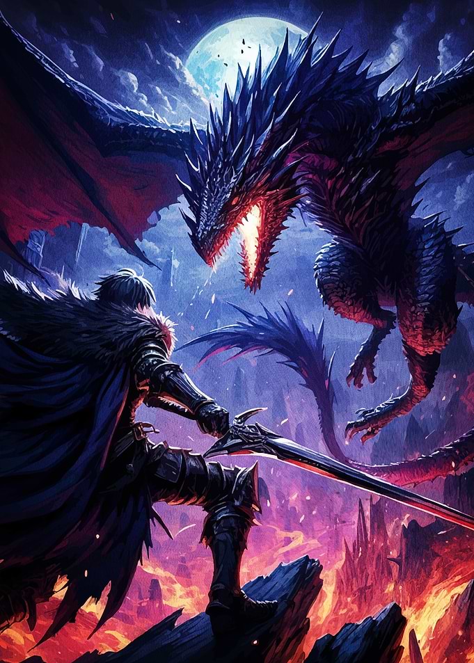 Dragon Knight Fantasy Battle Scene