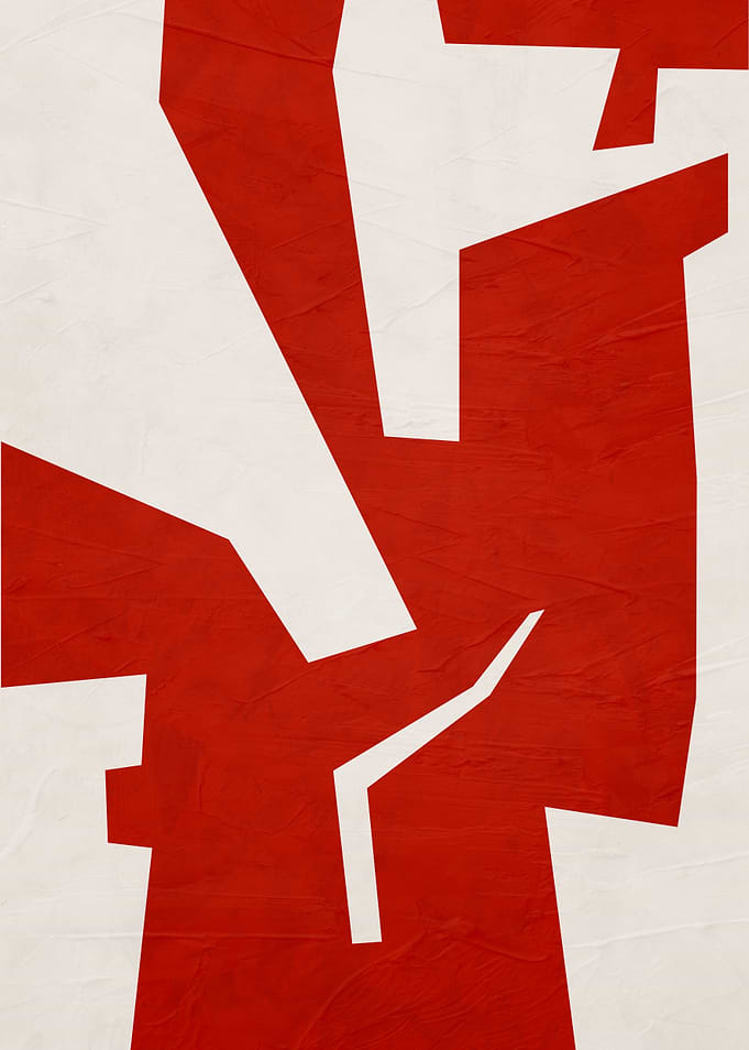 Abstract Red and White Geometric Art