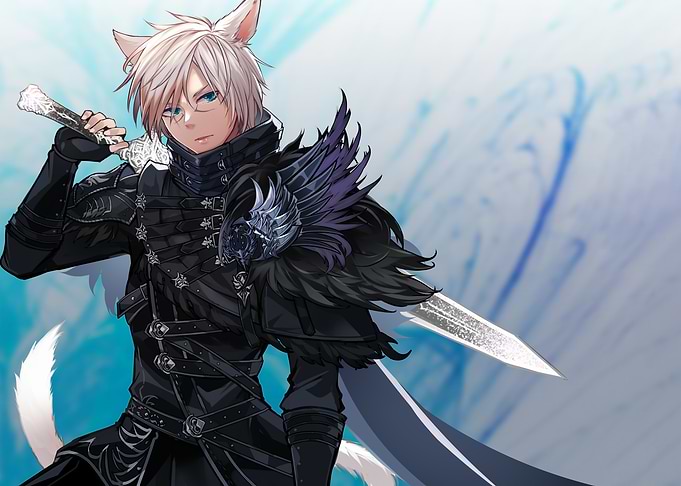 Anime Catboy Warrior with Swords