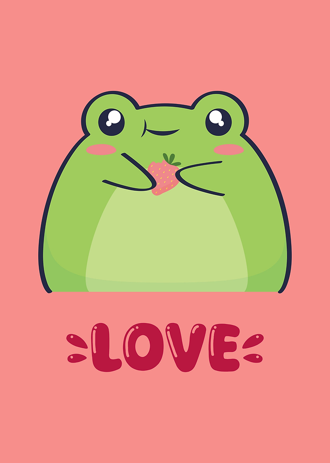 Cute Frog with Strawberry and Love