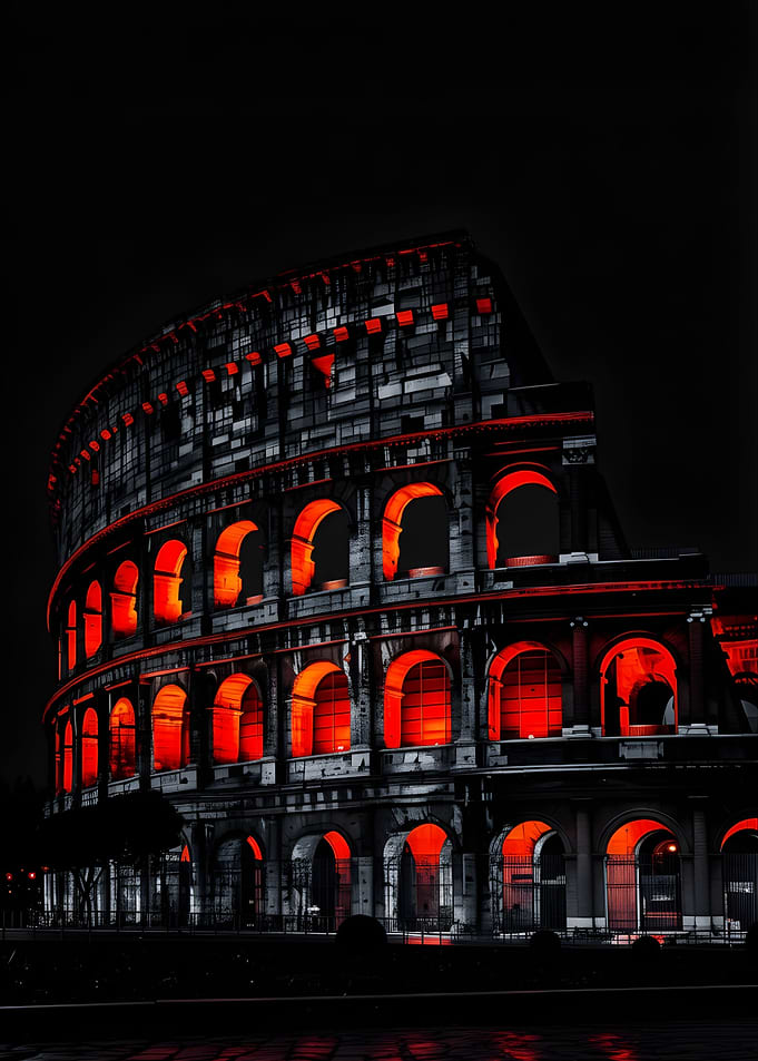 Colosseum at Night with Red Illumination