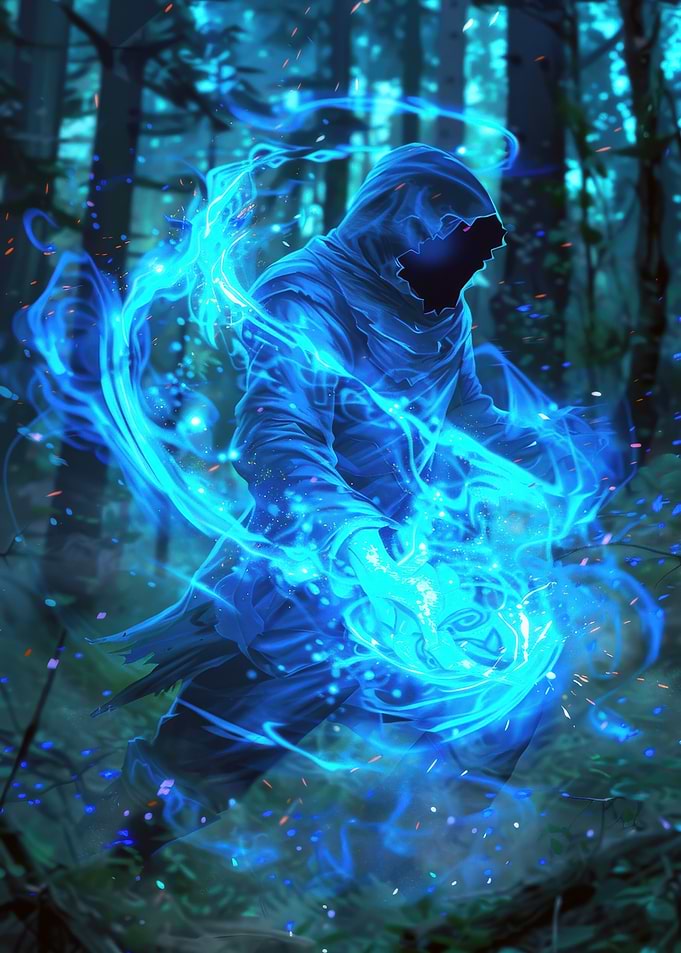 Hooded Figure with Blue Energy