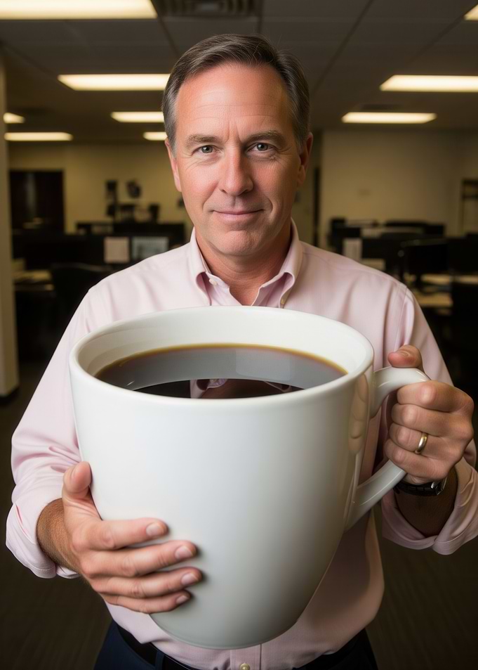 Man Holding Oversized Coffee Mug