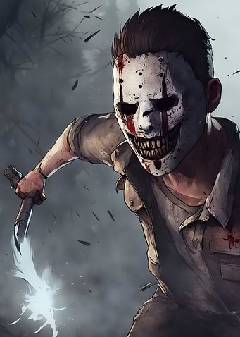 Masked Killer with Weapon in Dark Setting