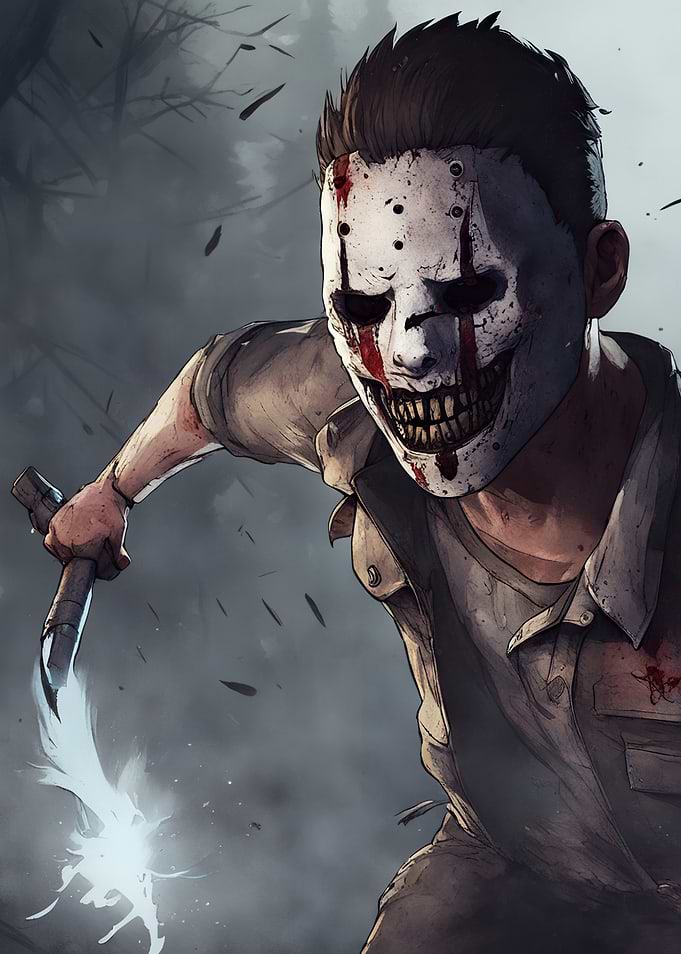 Masked Killer with Weapon in Dark Setting