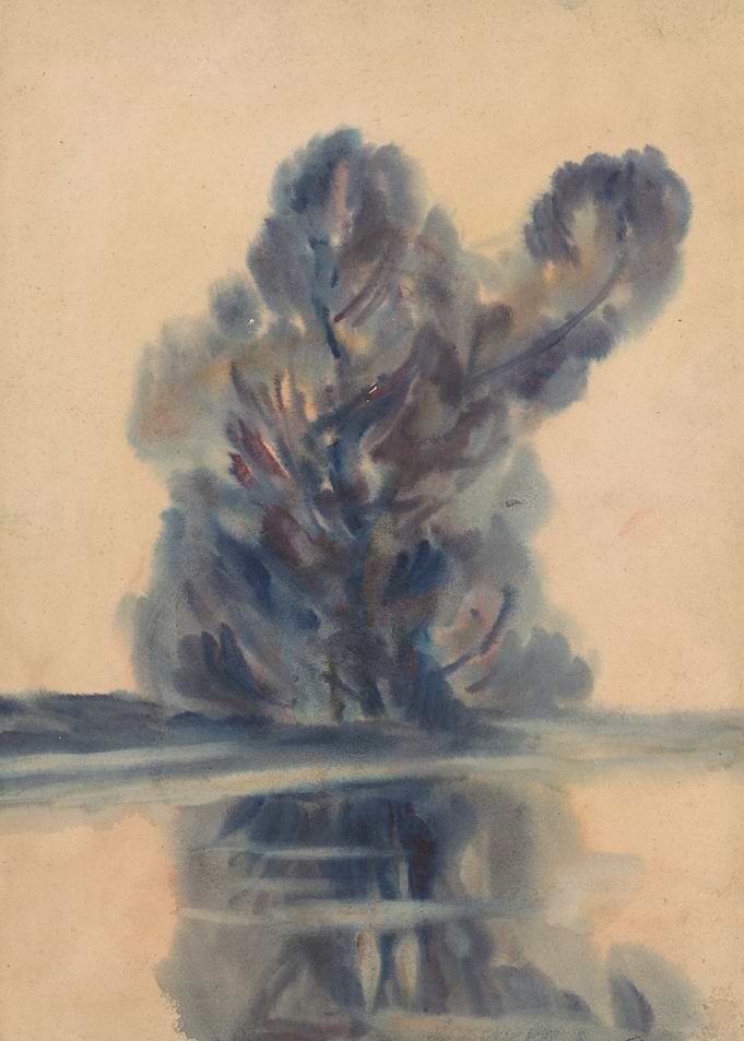 Abstract Blue Tree Watercolor Painting