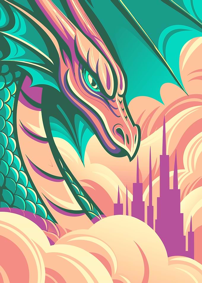 Dragon over Cityscape Digital Art