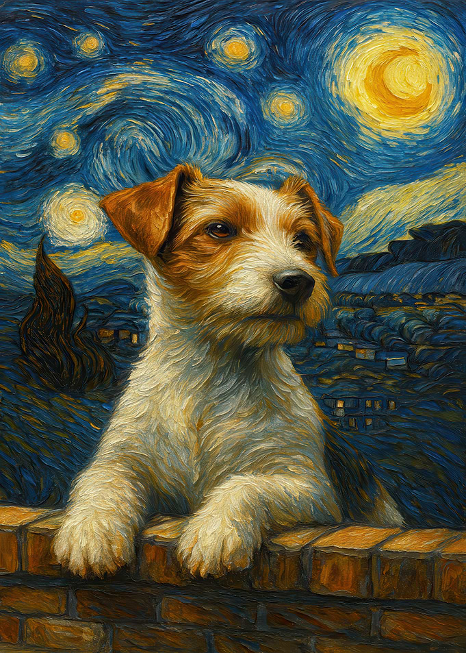 Dog in Starry Night Style Painting