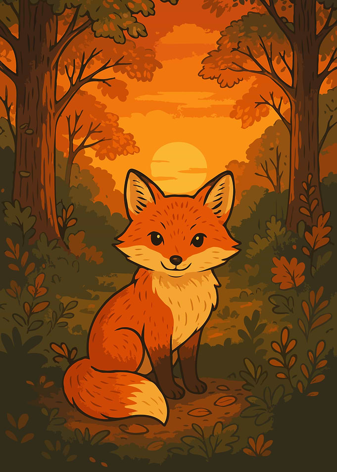 Cartoon Fox in Autumn Forest Art