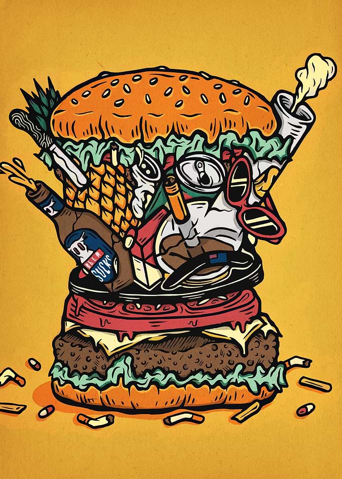 Deconstructed Burger Art Illustration