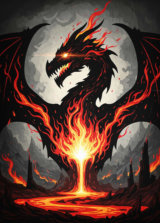Fiery Dragon Volcanic Landscape