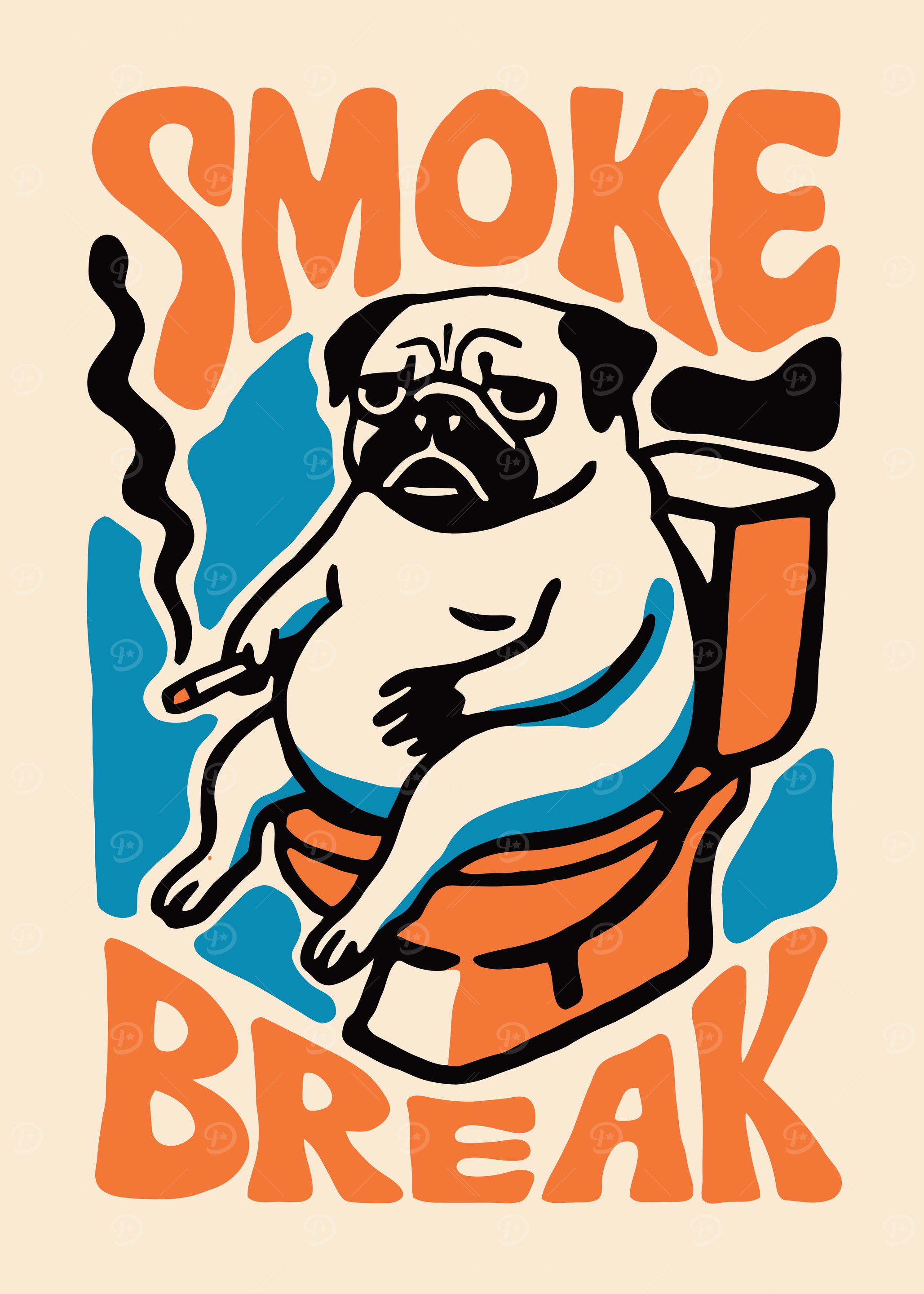 Pug on Toilet - Smoke Break Poster