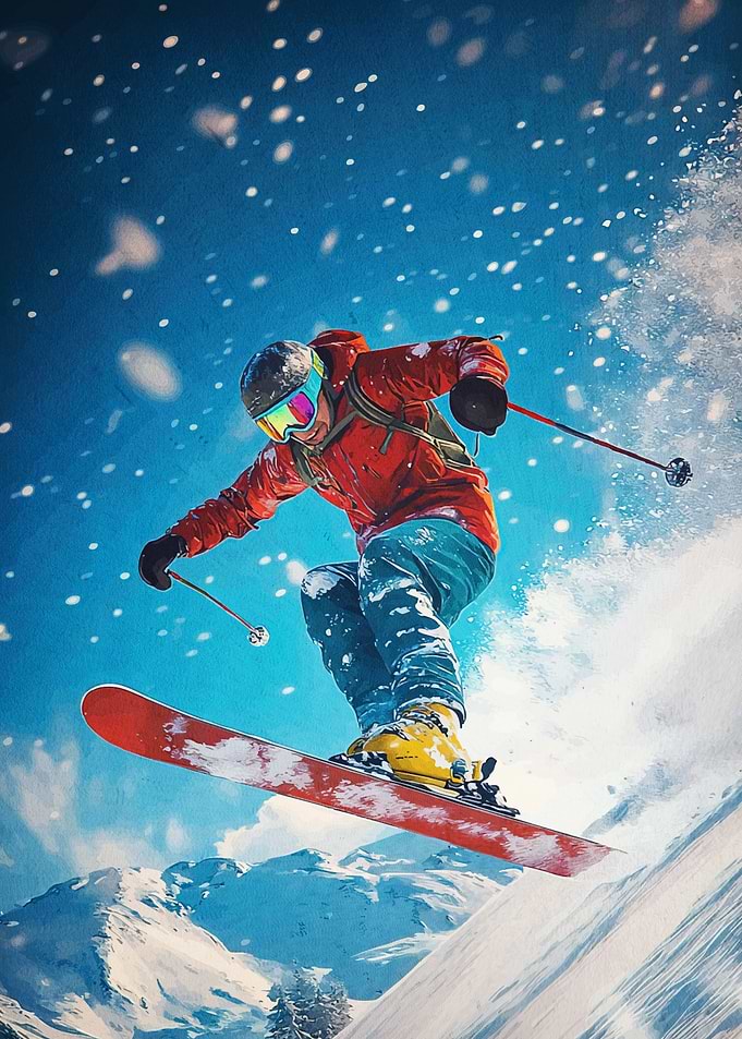 Skier Action Snowy Mountain