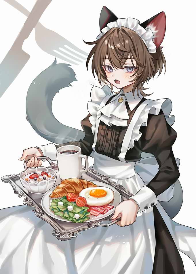 Anime Cat Maid Serving Breakfast