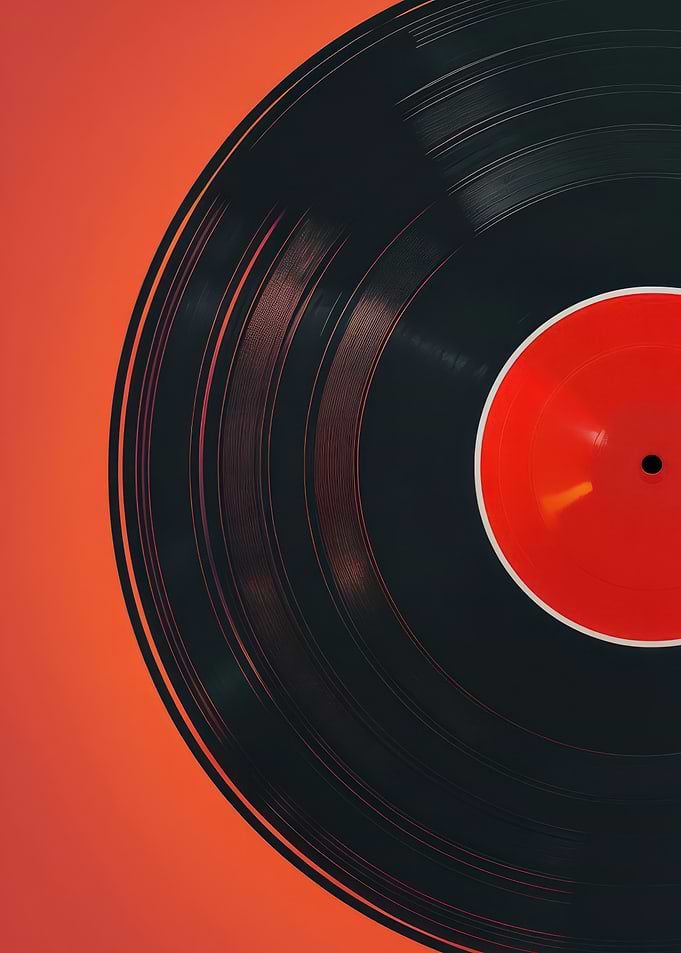 Retro Vinyl Record Pop Art on Orange Background