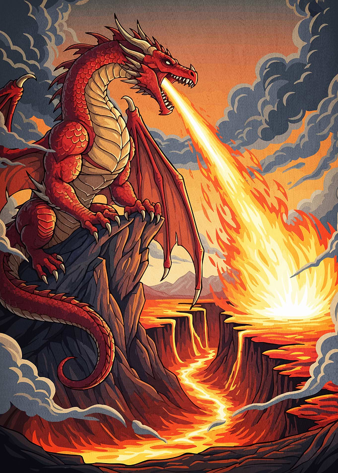 Red Dragon Breathing Fire