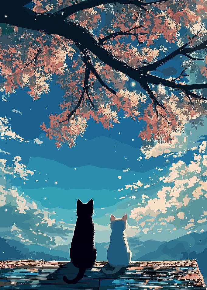 Cats Under Cherry Blossoms
