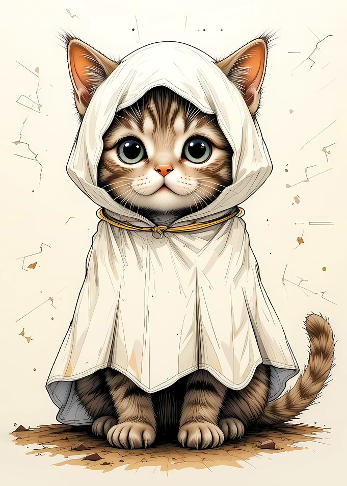 Cute Kitten in a Hooded Cloak