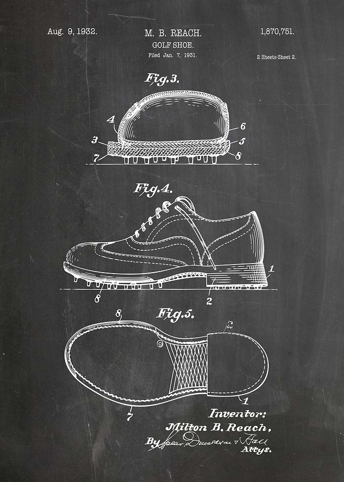 Golf Shoe Patent Drawing - 1932