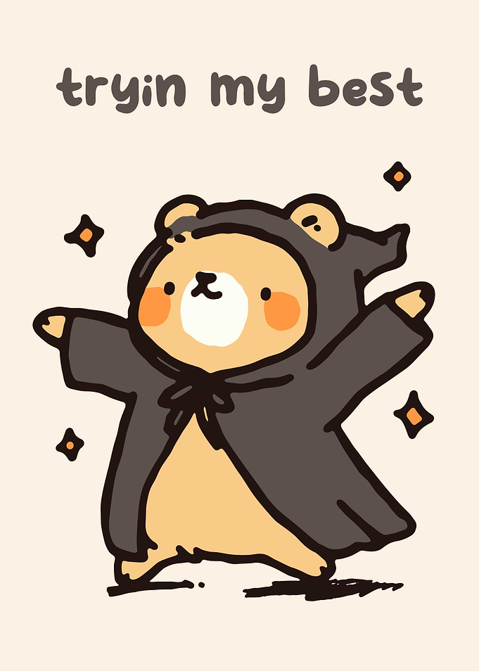 Cute Bear in Cape, 'tryin my best'