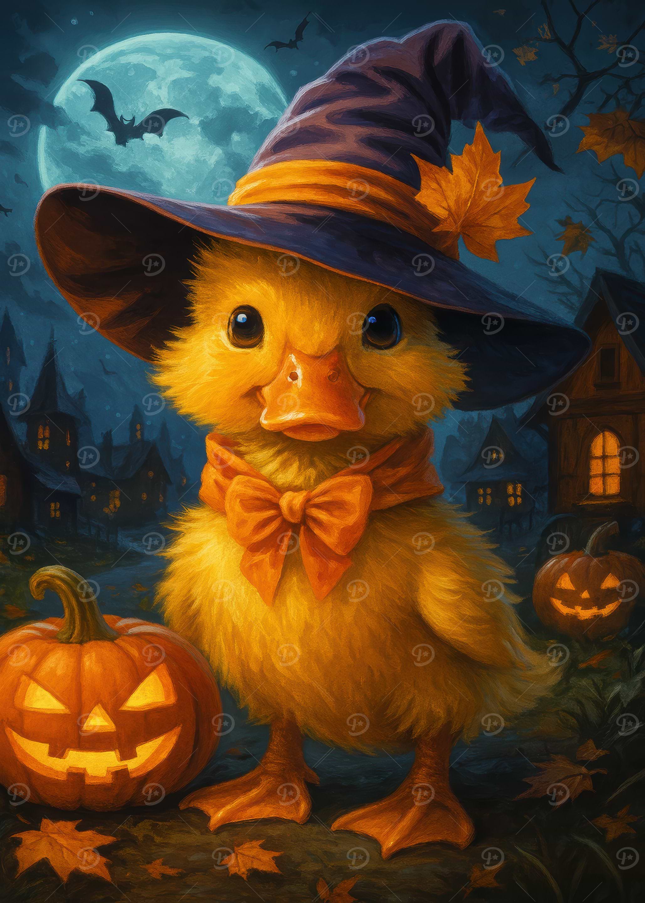Halloween Duckling with Witch Hat