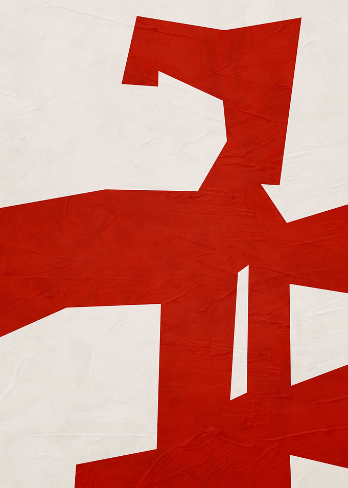 Abstract Red and White Geometric Art