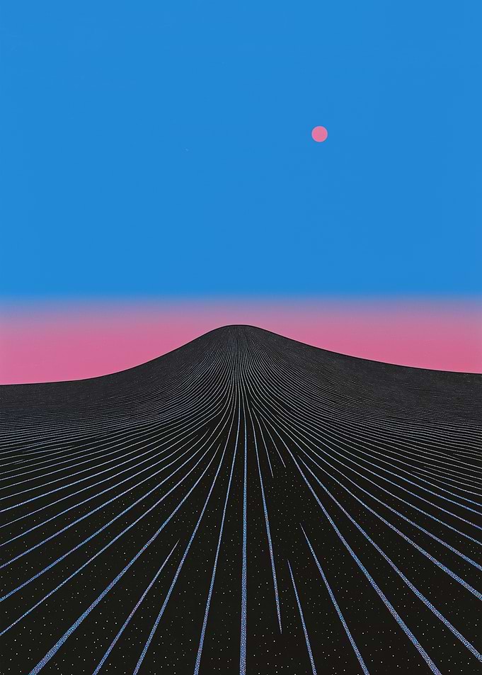 Minimalist Landscape with Pink Moon