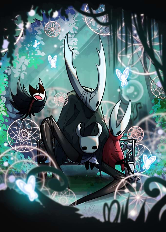 Hollow Knight characters in a forest