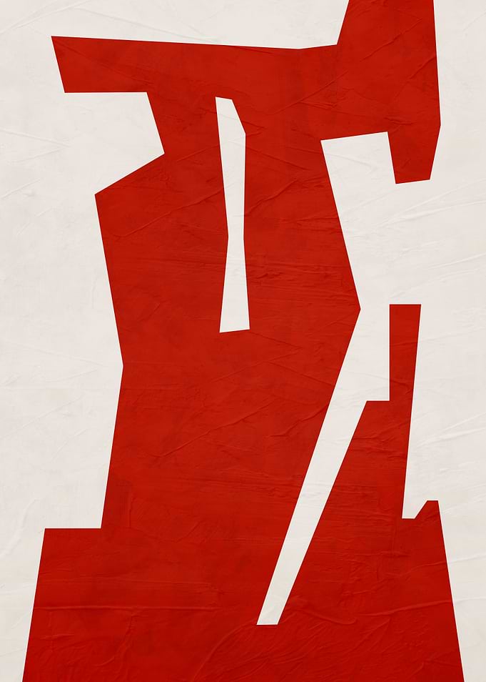 Abstract Red and White Geometric Art