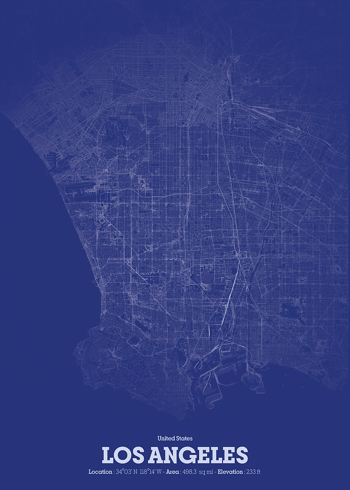 Los Angeles City Map Blueprint Style