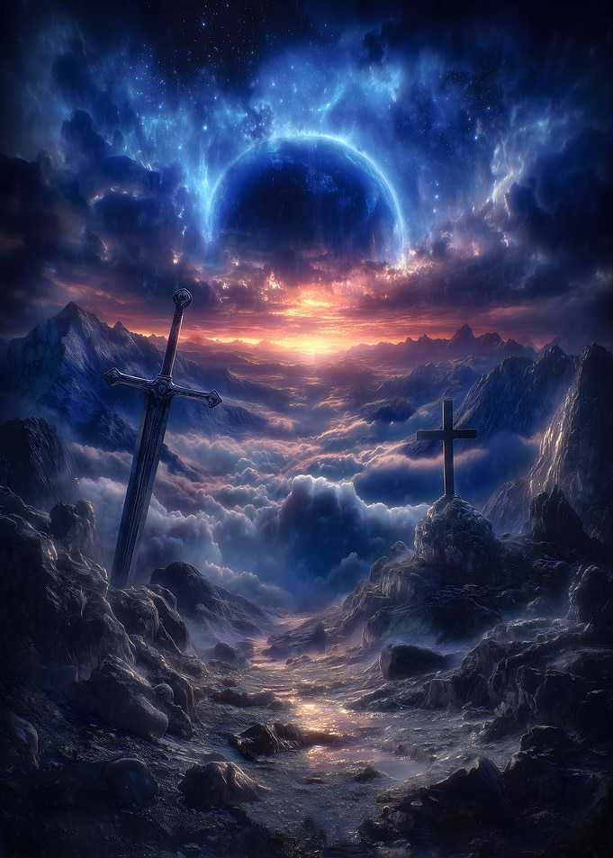 Fantasy Landscape with Sword and Cross