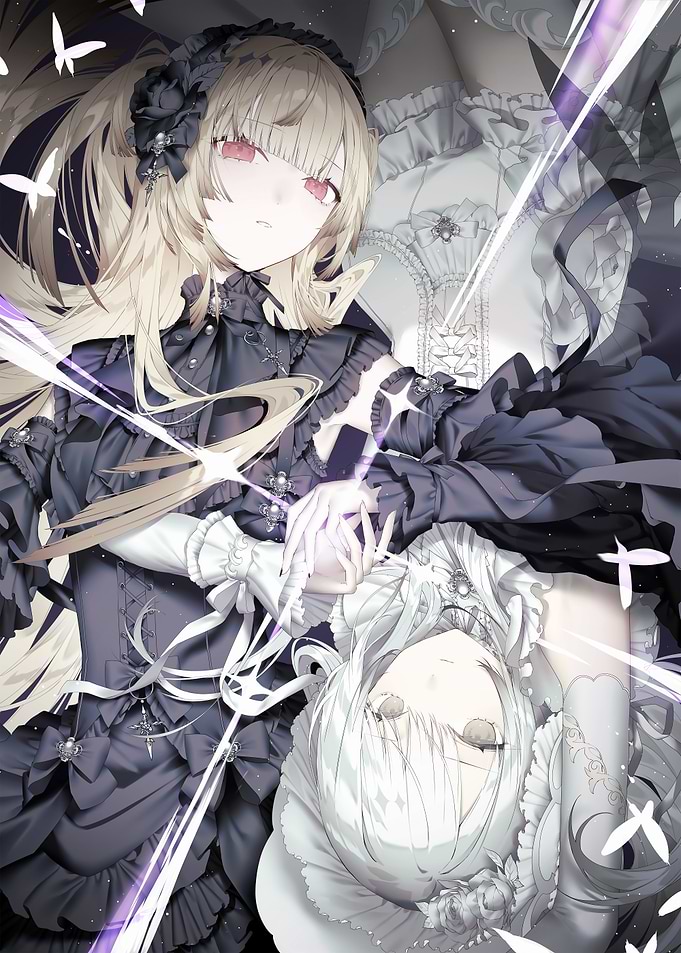 Anime Girls in Black and White Dresses